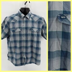 RARE Howler Brothers x YETI H Bar B Snapshirt Men's Medium Blue Plaid Pearl Snap